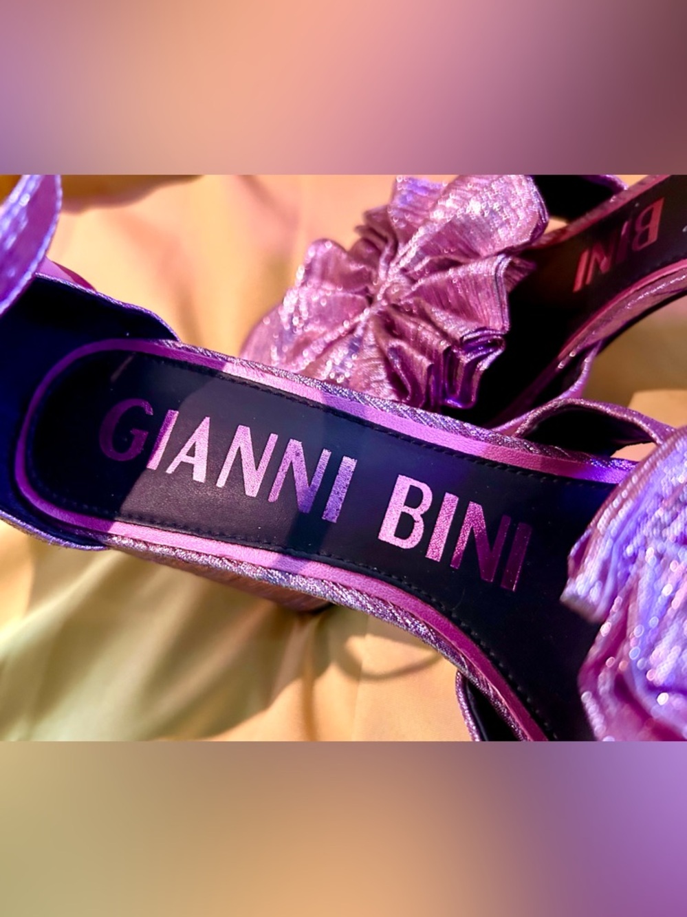 Gianni Bini Metallic Lavender Heeled Bow Sandals, Size 8 - Picture 7 of 10